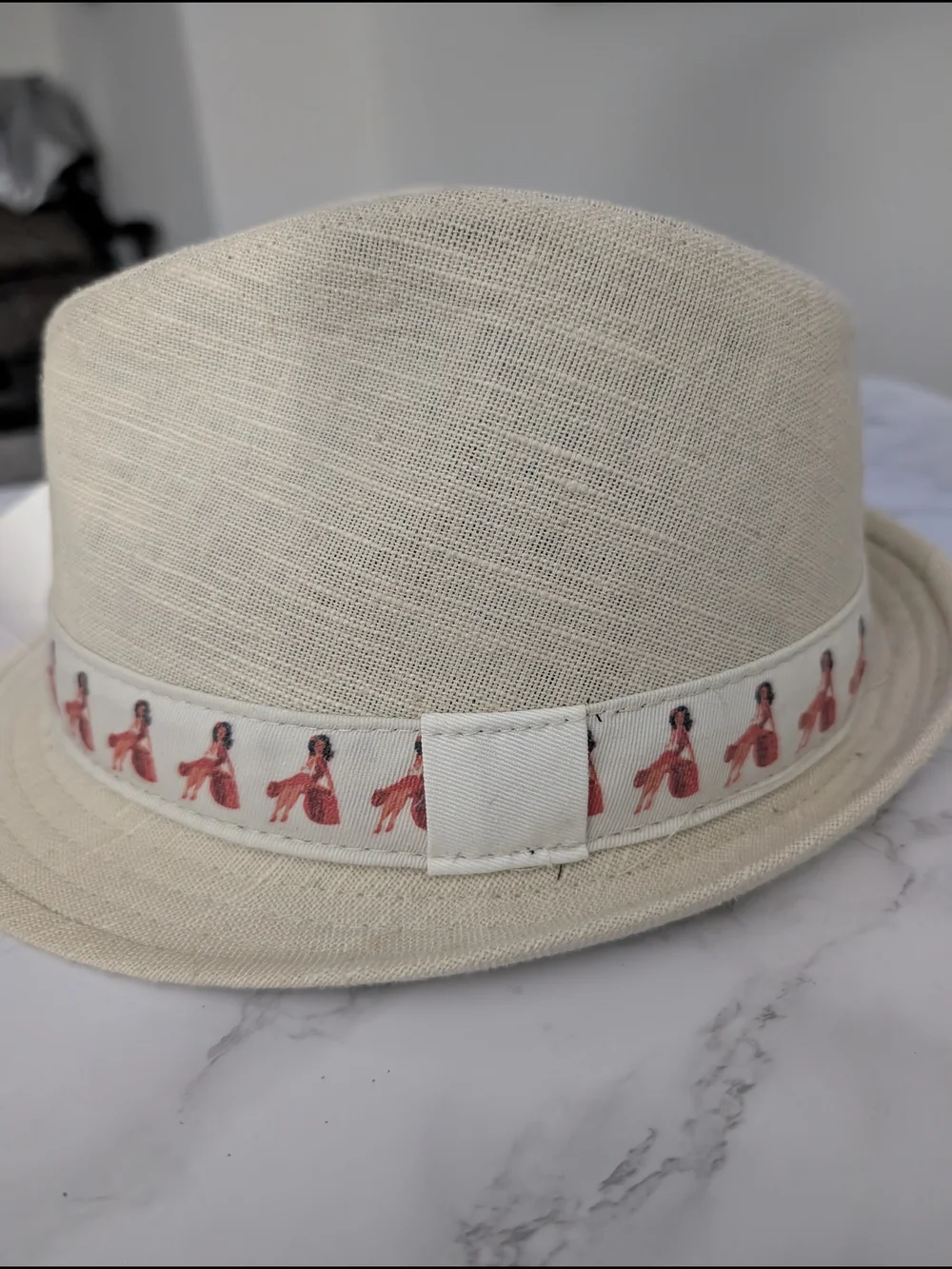 Daniel Cremieux Cream Fedora with Pink Ribbon Dancer Trim